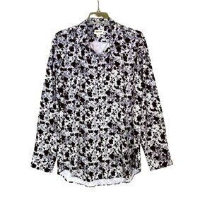 Open Edit Blk/Wht Artsy Splatter Print Long Sleeve Button-Up Long Hem Shirt Sz.L